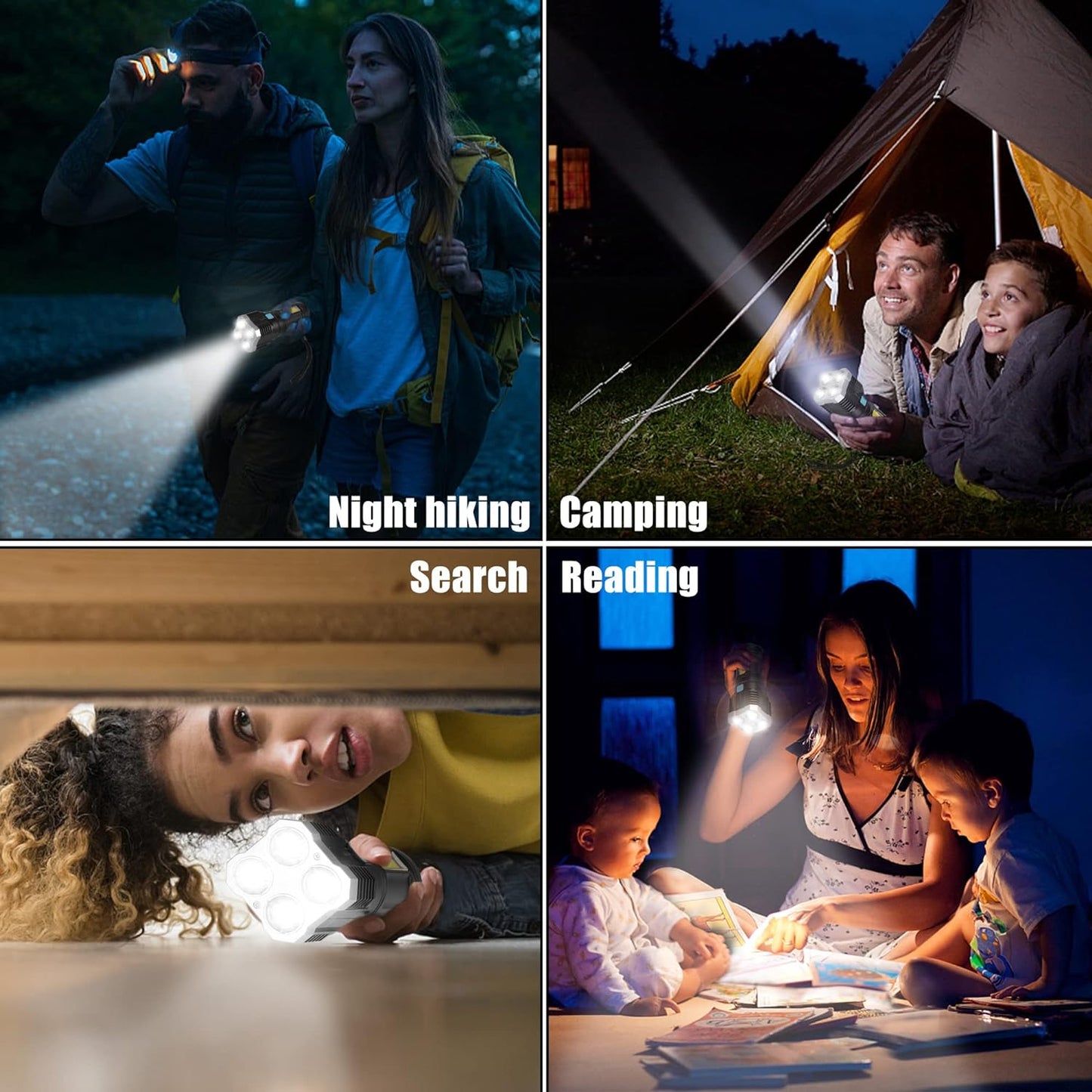 Multifunctional Strong 4 LED Torch Light, Portable Rechargeable Flashlight Long Distance Beam Range 800 Lumens COB Light 4 Mode Emergency for Hiking, Walking, Camping (4 LED Torch) - infinityexculsivestore.com