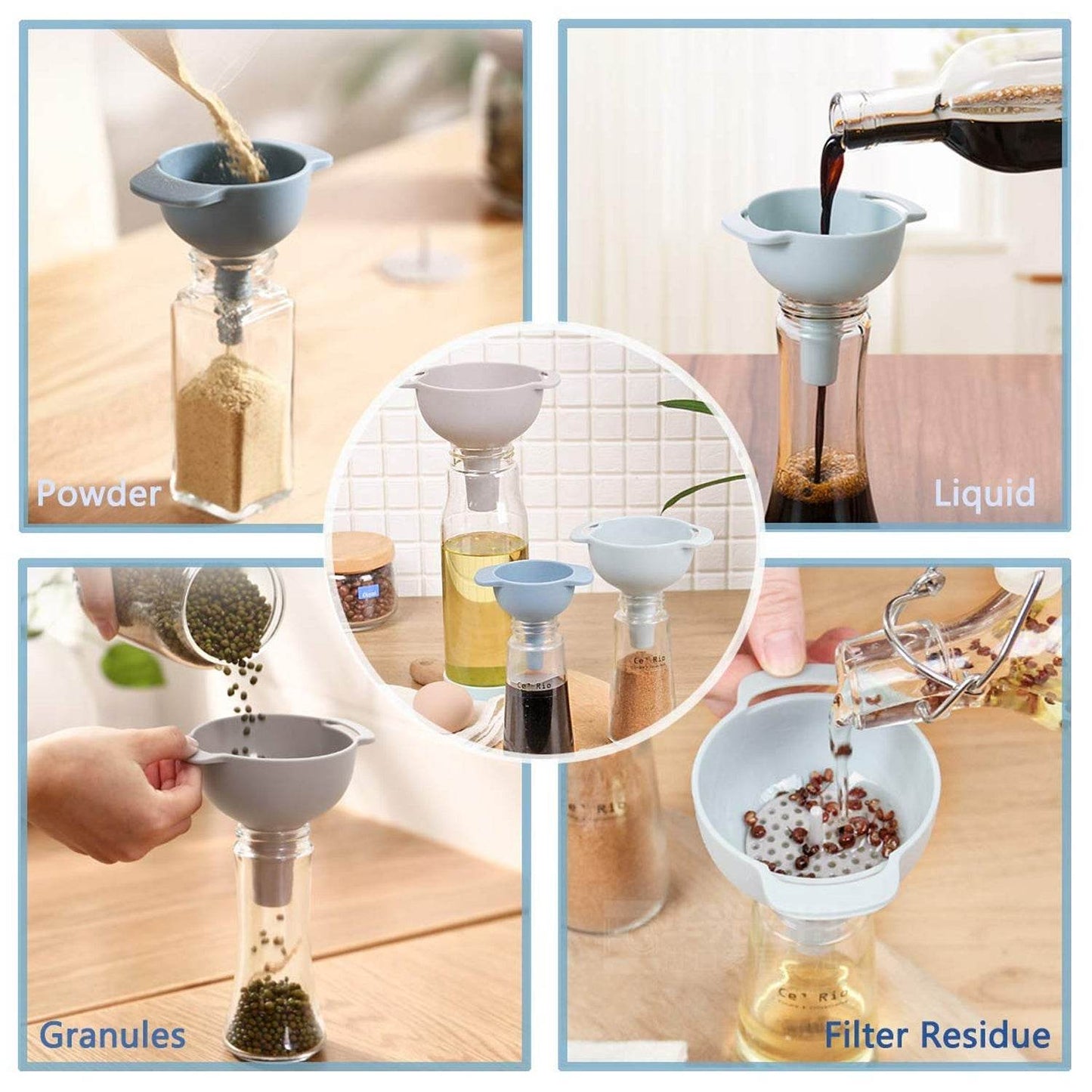 3 in 1 Kitchen Funnel Set of 3, Funnel for Filling Bottle, Small Canning Funnel with Handle, Food Grade Plastic Funnel with Detachable Strainer Filter for Liquid, Dry Ingredients, and Powder - infinityexculsivestore.com