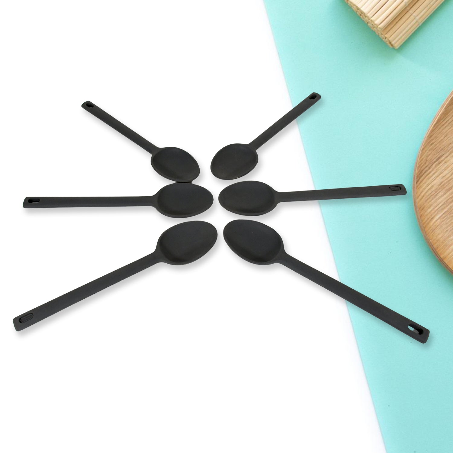 Multipurpose Silicone Spoon, Silicone Basting Spoon Non - Stick Kitchen Utensils Household Heat - Resistant Non Stick Spoons Kitchen Cookware Items For Cooking and Baking (6 Pcs Set) - infinityexculsivestore.com