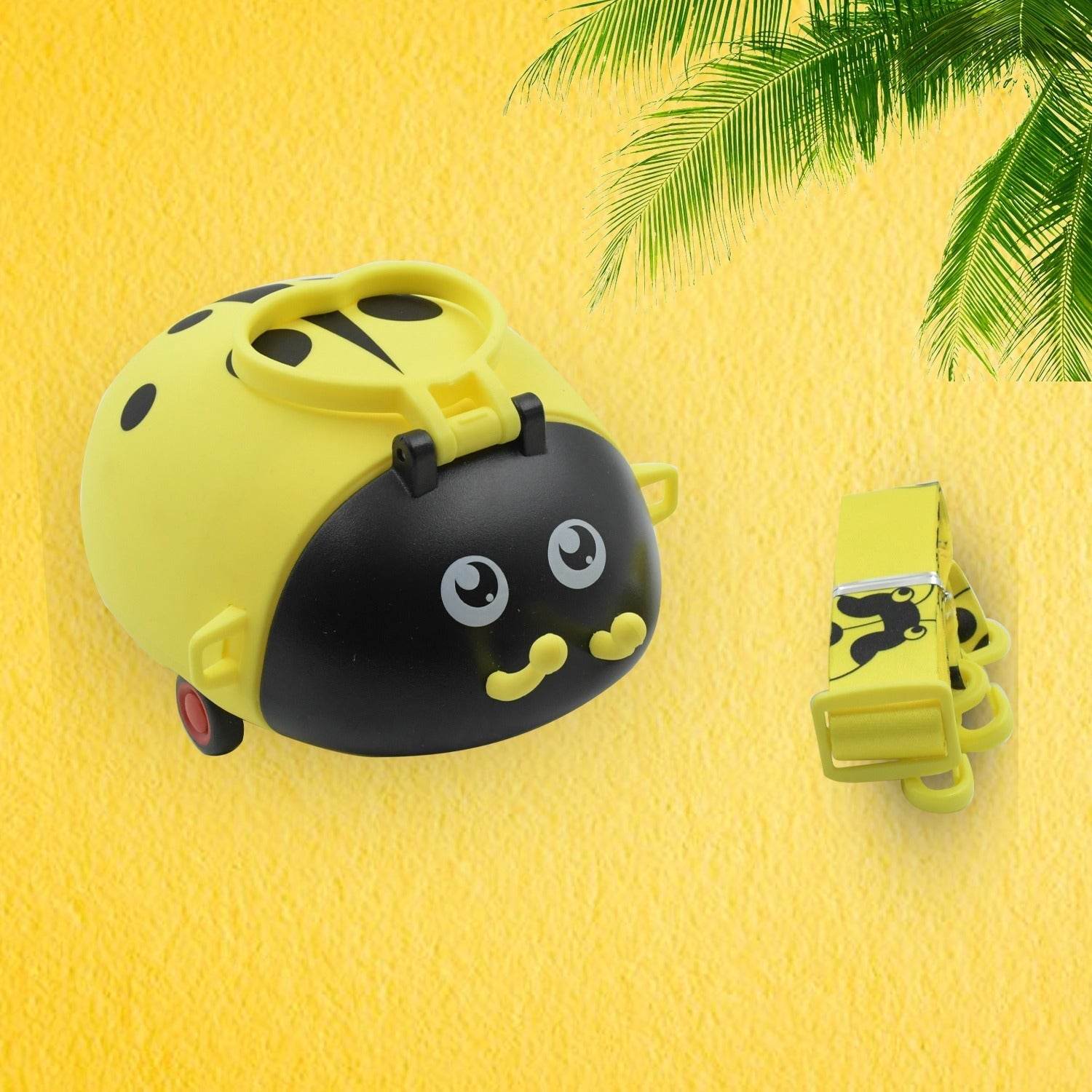 Cute Plastic Bug Shape Water Bottle with adjustable shoulder strap, 4 wheel & Straw, portable drinking cup Water Bottle For Kids | Water Bottle | Return Gift For Kids | Water Bottle With Straw | School Kinds Water Bottle (1 Pc) - infinityexculsivestore.com