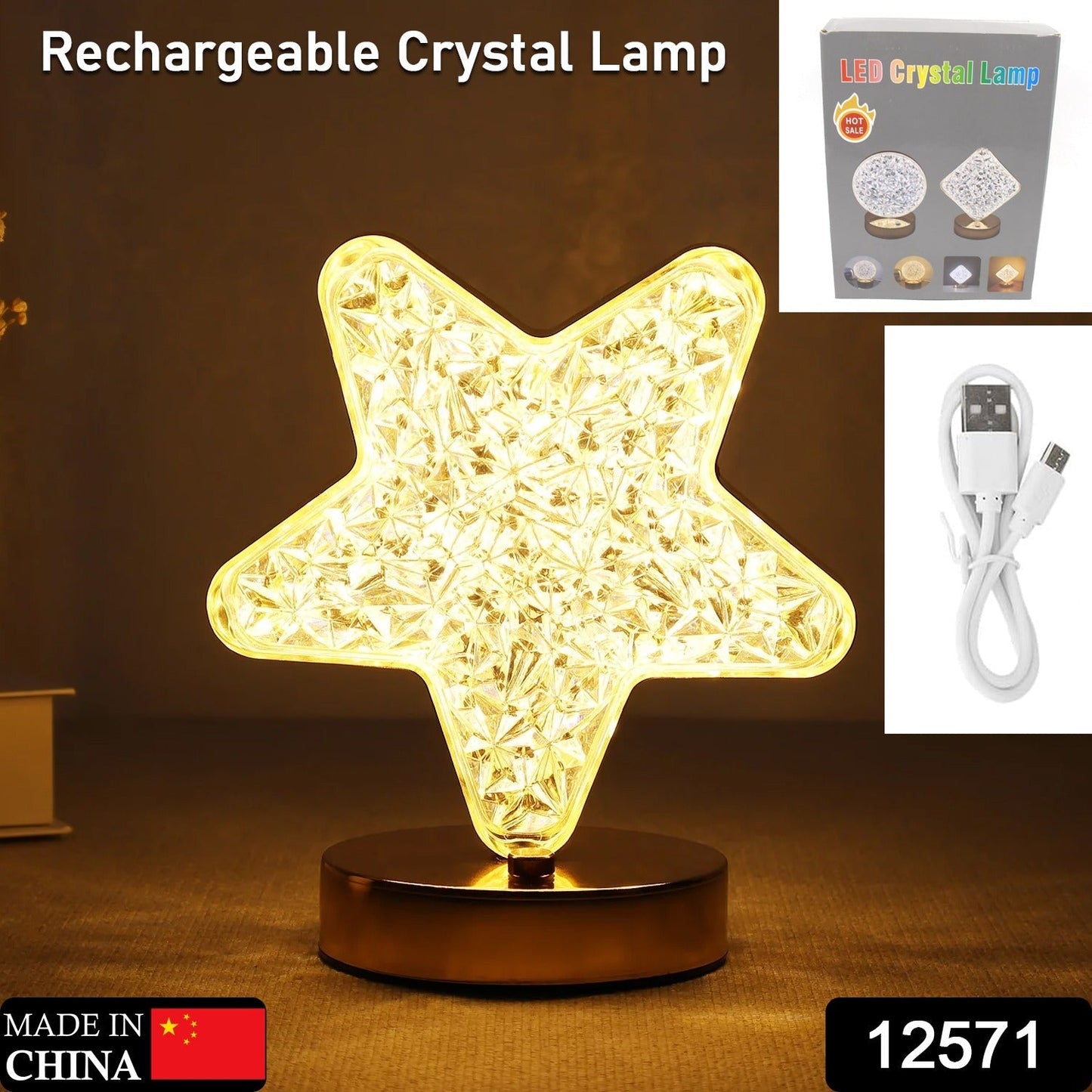 Star Shape Crystal Diamond Lamp Cordless Luxury Lamp with USB Rechargeable, 3 - Way Dimmable & Touch Control Decorative Nightstand Lamp for Bedroom, Living Room, Party, Restaurant Decor (1 Pc ) - infinityexculsivestore.com