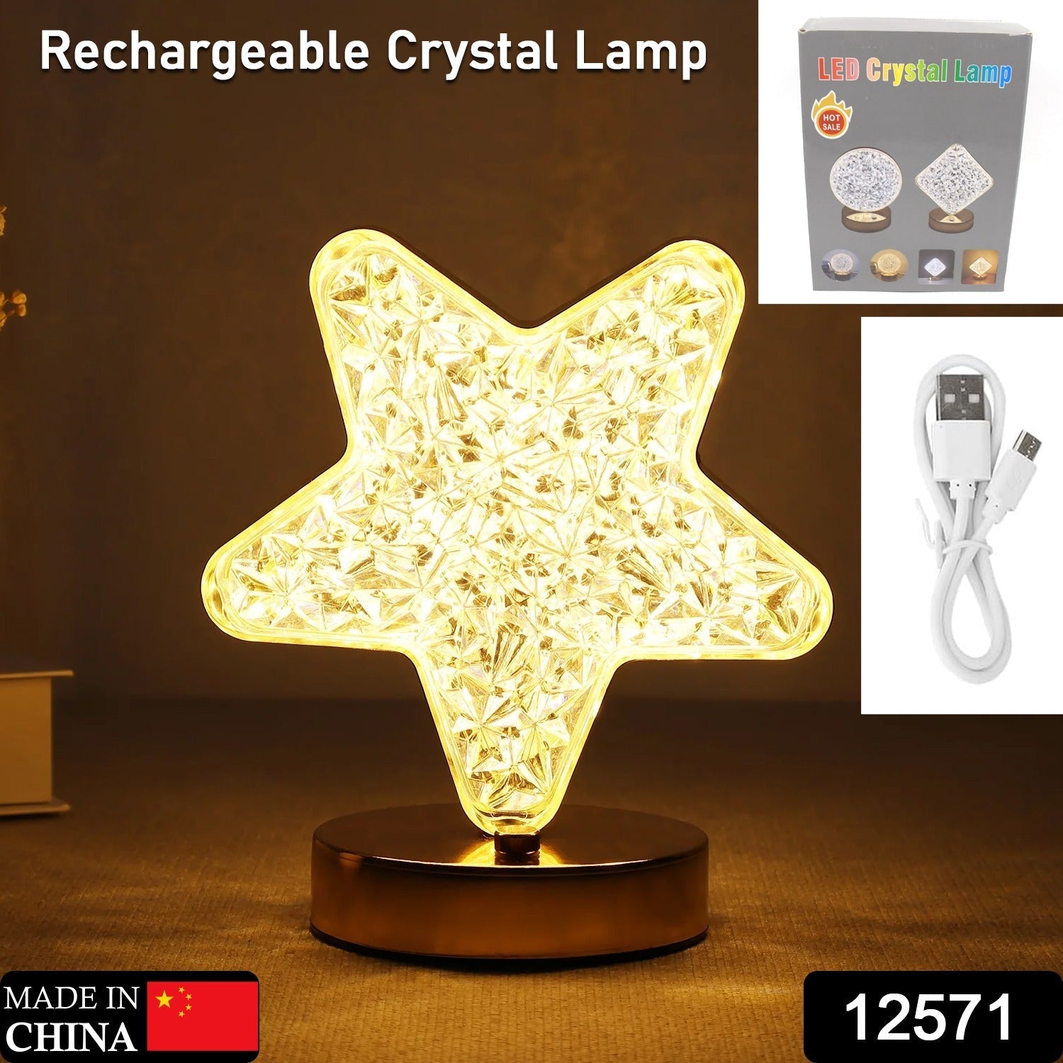Star Shape Crystal Diamond Lamp Cordless Luxury Lamp with USB Rechargeable, 3 - Way Dimmable & Touch Control Decorative Nightstand Lamp for Bedroom, Living Room, Party, Restaurant Decor (1 Pc ) - infinityexculsivestore.com