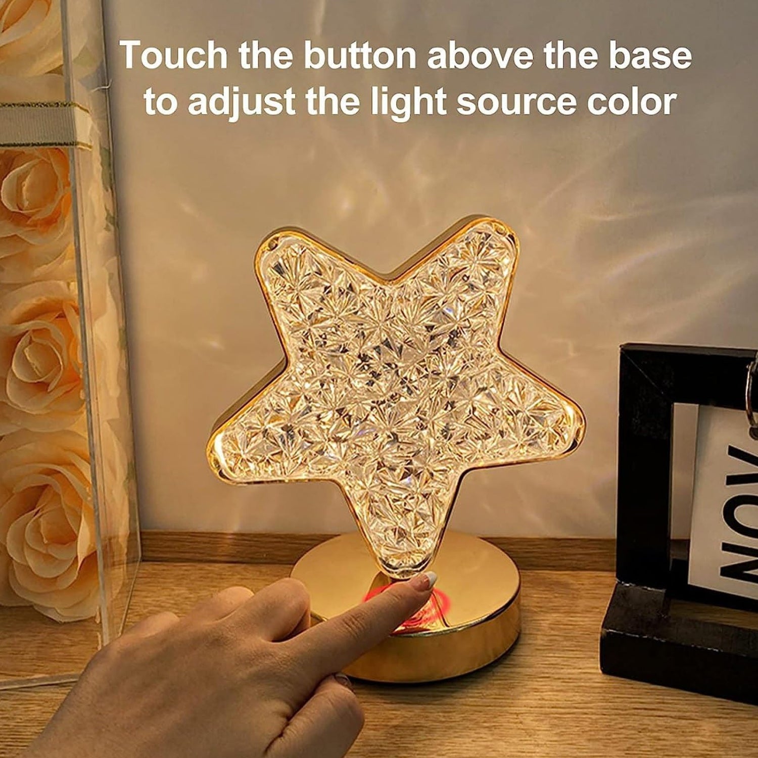 Star Shape Crystal Diamond Lamp Cordless Luxury Lamp with USB Rechargeable, 3 - Way Dimmable & Touch Control Decorative Nightstand Lamp for Bedroom, Living Room, Party, Restaurant Decor (1 Pc ) - infinityexculsivestore.com