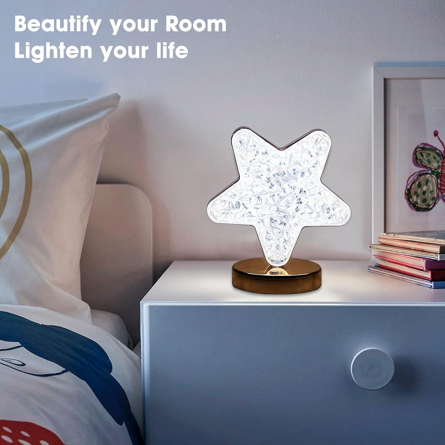 Star Shape Crystal Diamond Lamp Cordless Luxury Lamp with USB Rechargeable, 3 - Way Dimmable & Touch Control Decorative Nightstand Lamp for Bedroom, Living Room, Party, Restaurant Decor (1 Pc ) - infinityexculsivestore.com