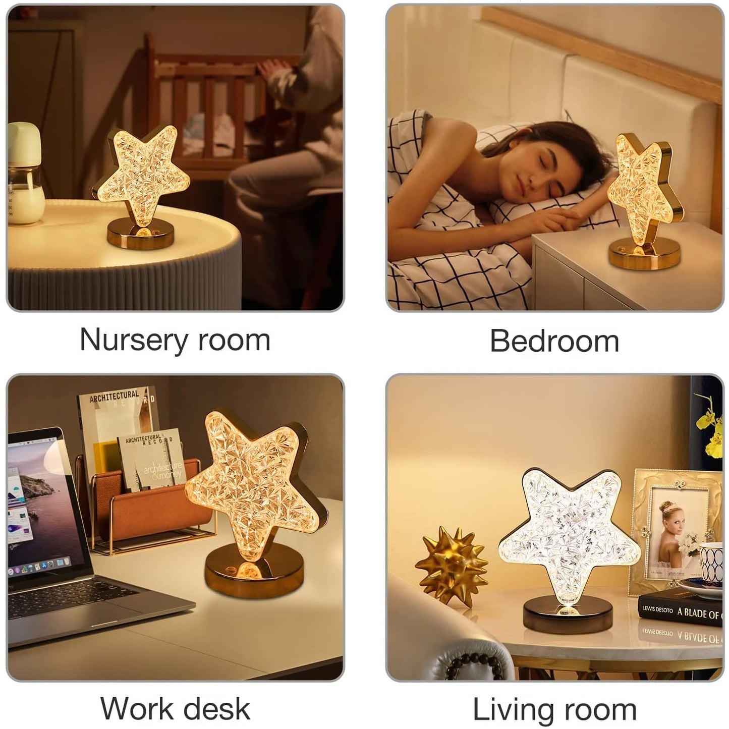 Star Shape Crystal Diamond Lamp Cordless Luxury Lamp with USB Rechargeable, 3 - Way Dimmable & Touch Control Decorative Nightstand Lamp for Bedroom, Living Room, Party, Restaurant Decor (1 Pc ) - infinityexculsivestore.com