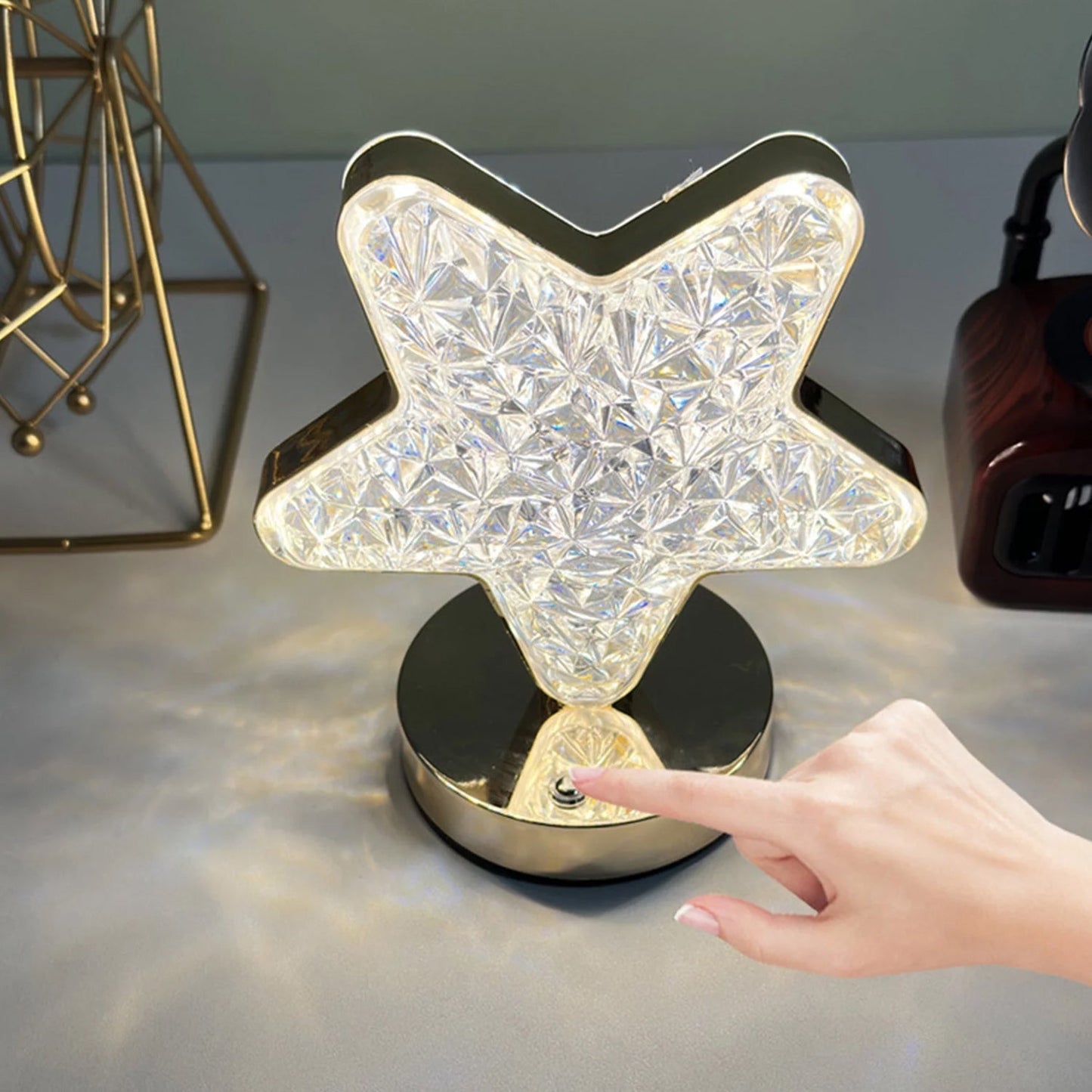 Star Shape Crystal Diamond Lamp Cordless Luxury Lamp with USB Rechargeable, 3 - Way Dimmable & Touch Control Decorative Nightstand Lamp for Bedroom, Living Room, Party, Restaurant Decor (1 Pc ) - infinityexculsivestore.com