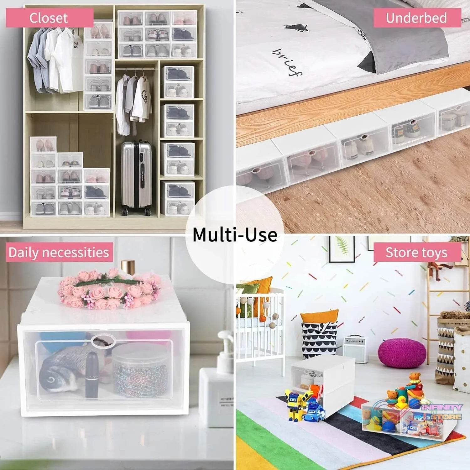 1 Layer Plastic Shoes Storage Box, Stackable Shoe Storage (1 pc / 32x21x12 CM) - infinityexculsivestore.com