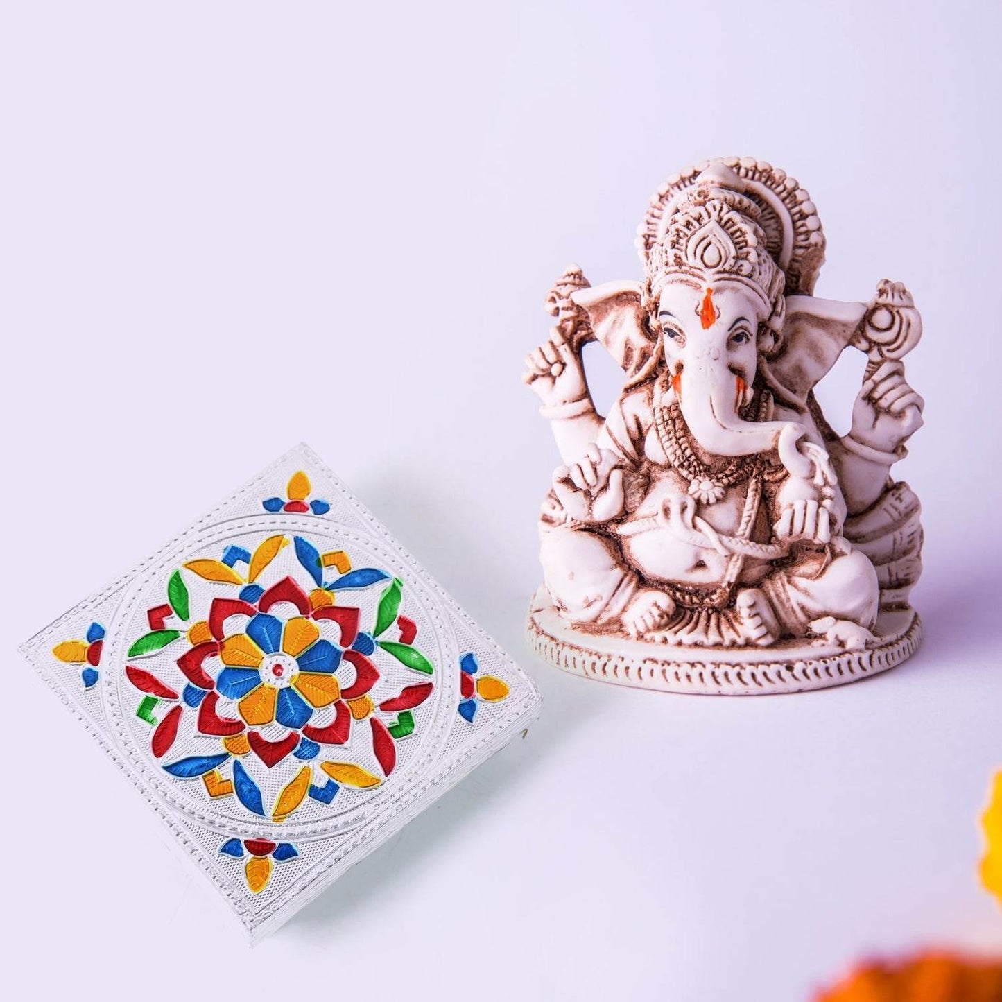 1 Pc Meenakari Wooden Chowki & Bajot Set: For Home & Office Puja (Multicolor) - infinityexculsivestore.com