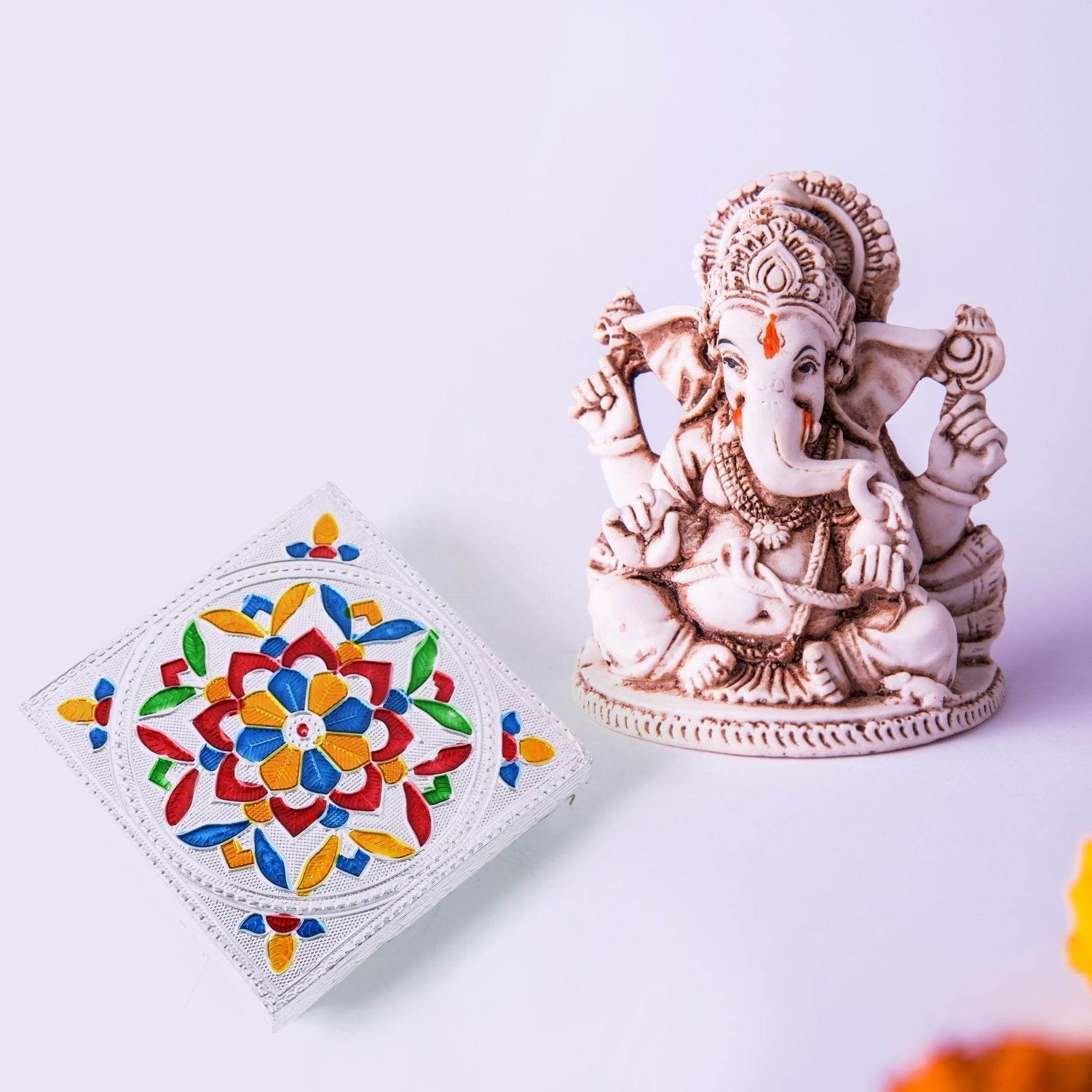 1 Pc Meenakari Wooden Chowki & Bajot Set: For Home & Office Puja (Multicolor) - infinityexculsivestore.com