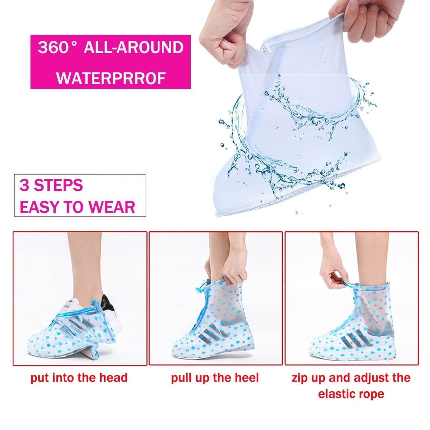 4541 Plastic Shoes Cover Reusable Anti-Slip Boots Zippered Overshoes Covers Pink, Transparent Waterproof Snow Rain Boots for Kids/Adult Shoes, for Rainy Season (XL Size1 Pairs) - infinityexculsivestore.com