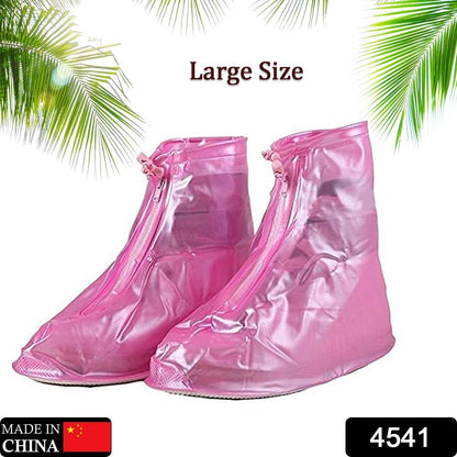 4541 Plastic Shoes Cover Reusable Anti-Slip Boots Zippered Overshoes Covers Pink, Transparent Waterproof Snow Rain Boots for Kids/Adult Shoes, for Rainy Season (XL Size1 Pairs) - infinityexculsivestore.com