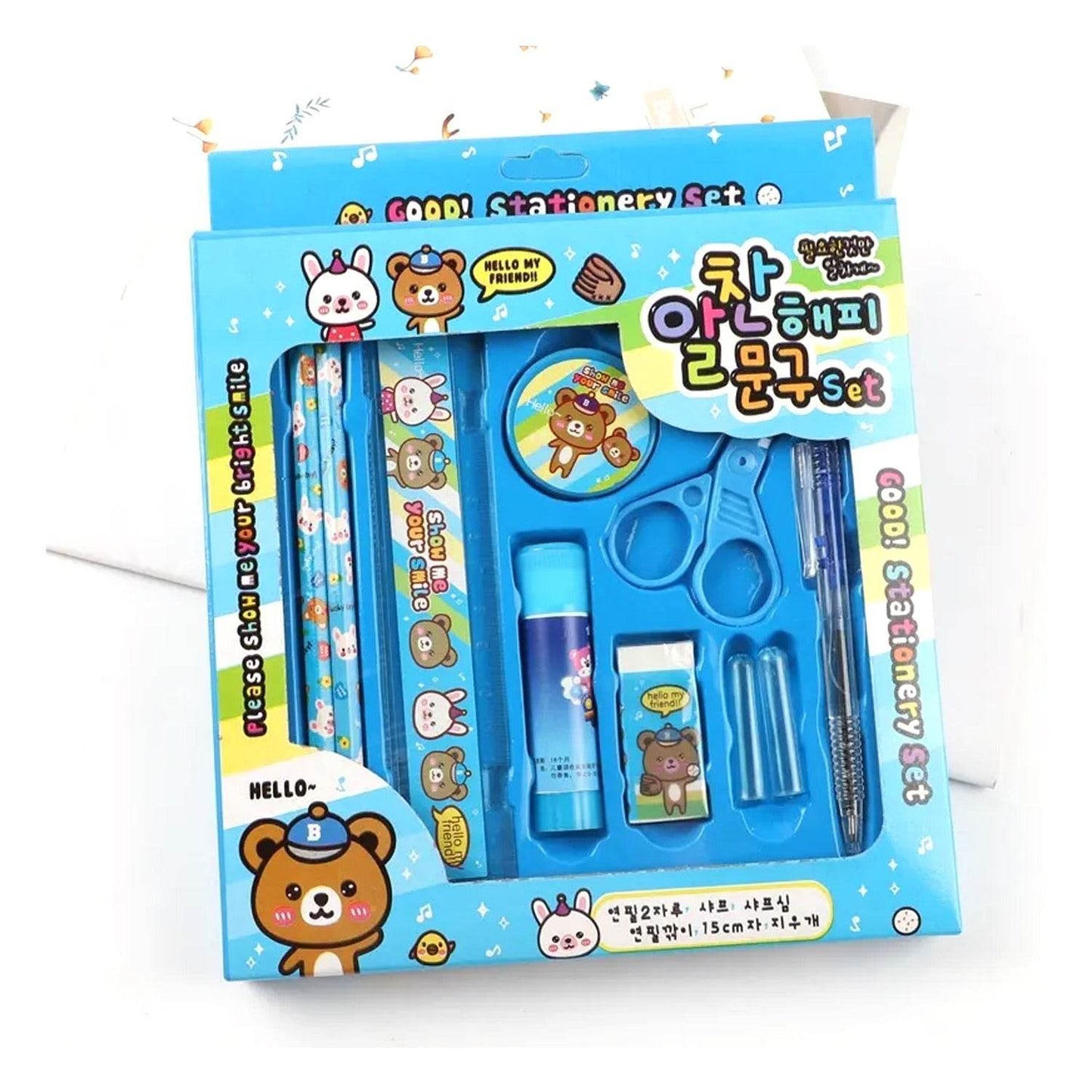 10 Pcs Set Stationary Set Including Pencil Ruler Rubber Pencil Sharpener Glue Ballpoint Pen Scissors Pencil Cover, School, Office Product Gift - infinityexculsivestore.com