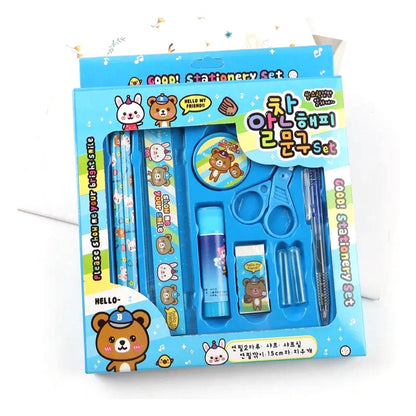 10 Pcs Set Stationary Set Including Pencil Ruler Rubber Pencil Sharpener Glue Ballpoint Pen Scissors Pencil Cover, School, Office Product Gift - infinityexculsivestore.com