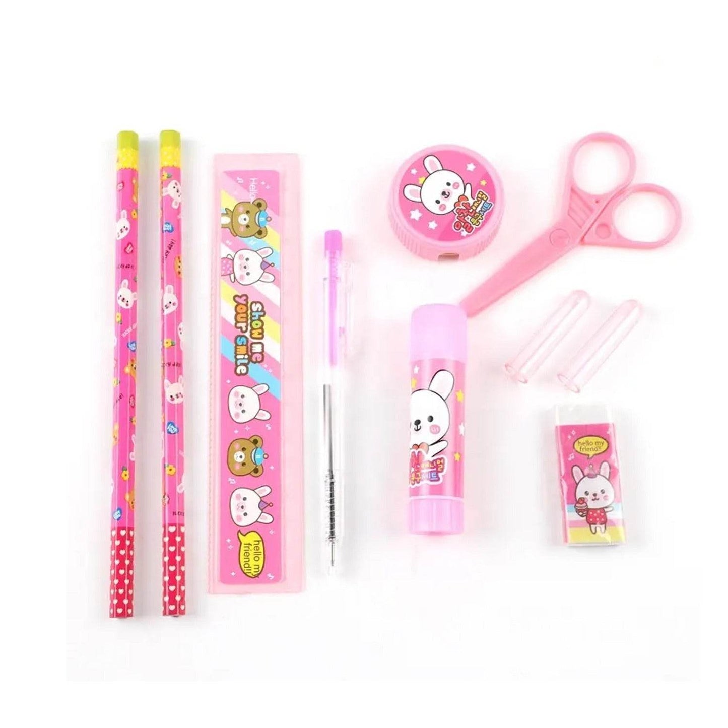10 Pcs Set Stationary Set Including Pencil Ruler Rubber Pencil Sharpener Glue Ballpoint Pen Scissors Pencil Cover, School, Office Product Gift - infinityexculsivestore.com