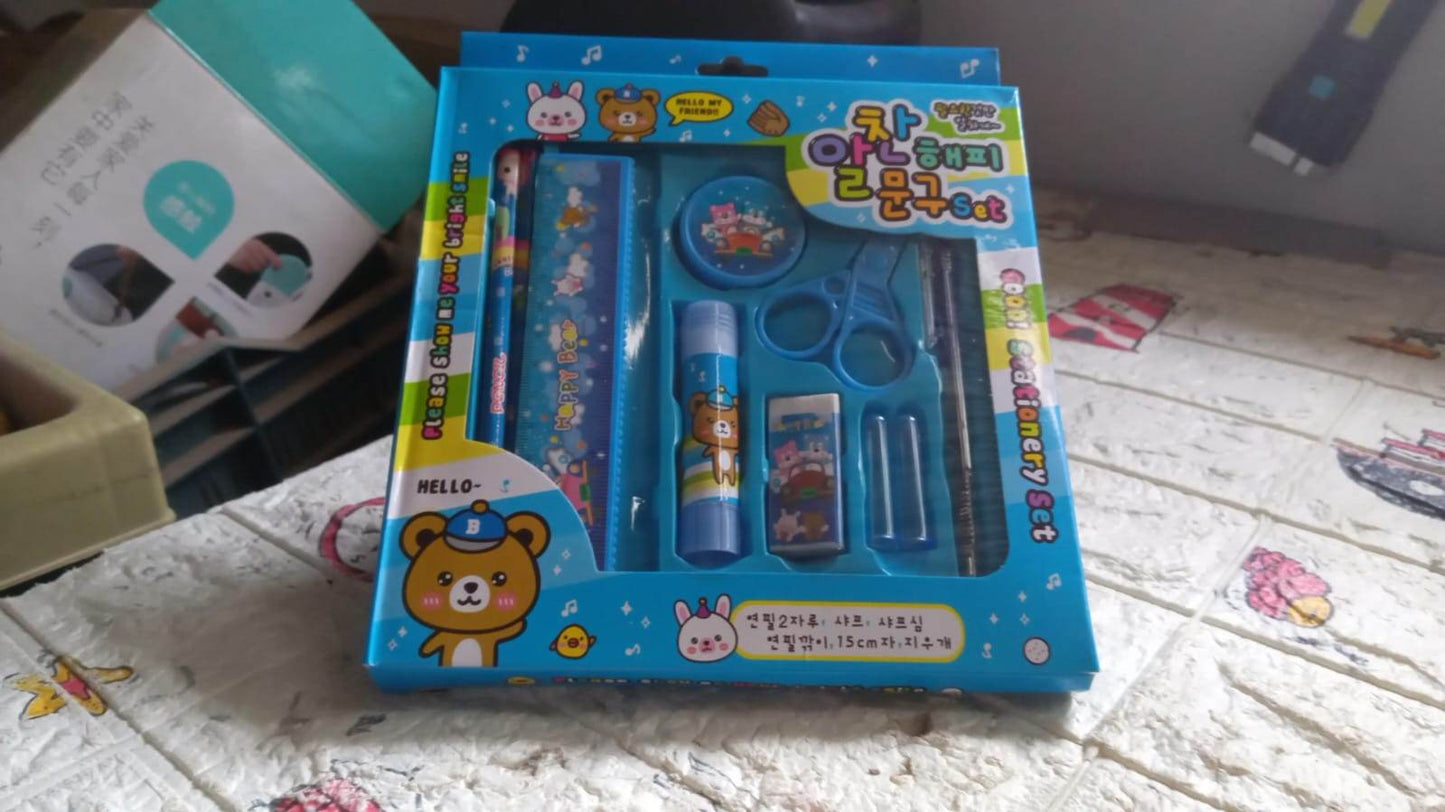 10 Pcs Set Stationary Set Including Pencil Ruler Rubber Pencil Sharpener Glue Ballpoint Pen Scissors Pencil Cover, School, Office Product Gift - infinityexculsivestore.com