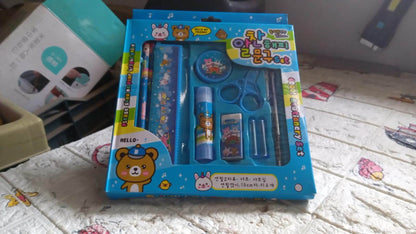 10 Pcs Set Stationary Set Including Pencil Ruler Rubber Pencil Sharpener Glue Ballpoint Pen Scissors Pencil Cover, School, Office Product Gift - infinityexculsivestore.com