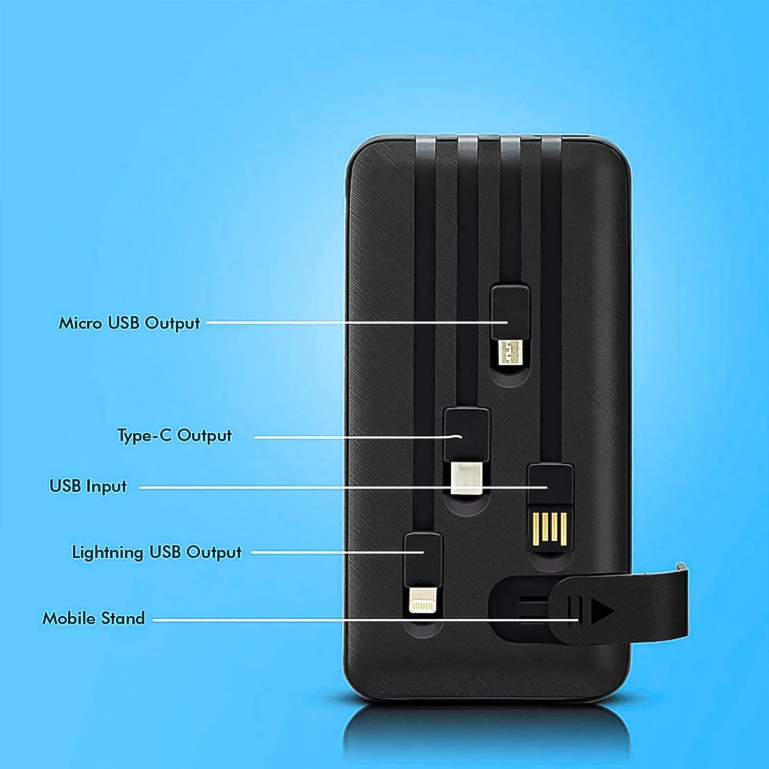 10000mAh, 12W Fast Charging Power Bank with built 4 in 1 USB with Mobile Holder (1 Pc) - infinityexculsivestore.com