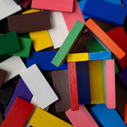 100PC DOMINO BLOCKS SET MULTICOLOR WOODEN TOY BUILDING INDOOR GAME TOY - infinityexculsivestore.com