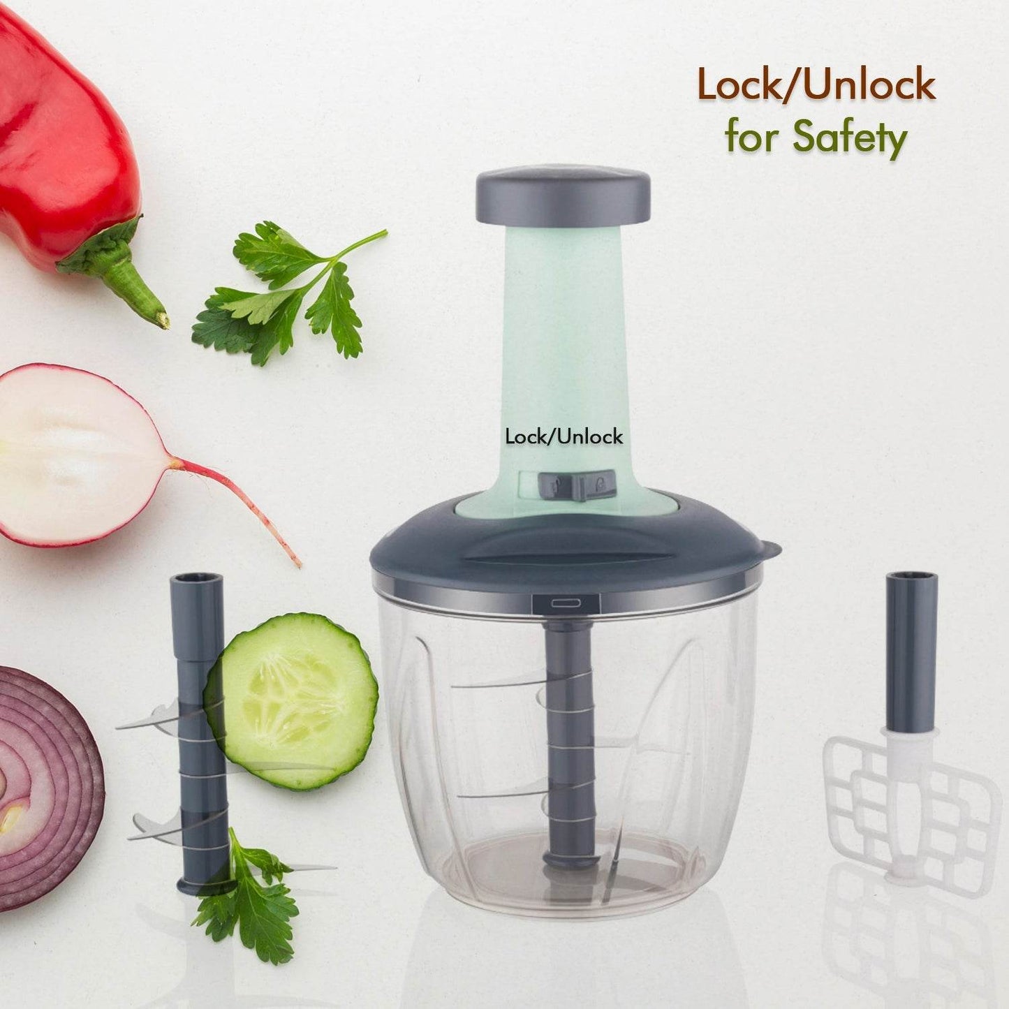1100 ml 2 in 1 Push up Chopper with affixed with 6 Sharp Blade | Vegetable and Fruit Cutter with Easy Push and chop Button - infinityexculsivestore.com