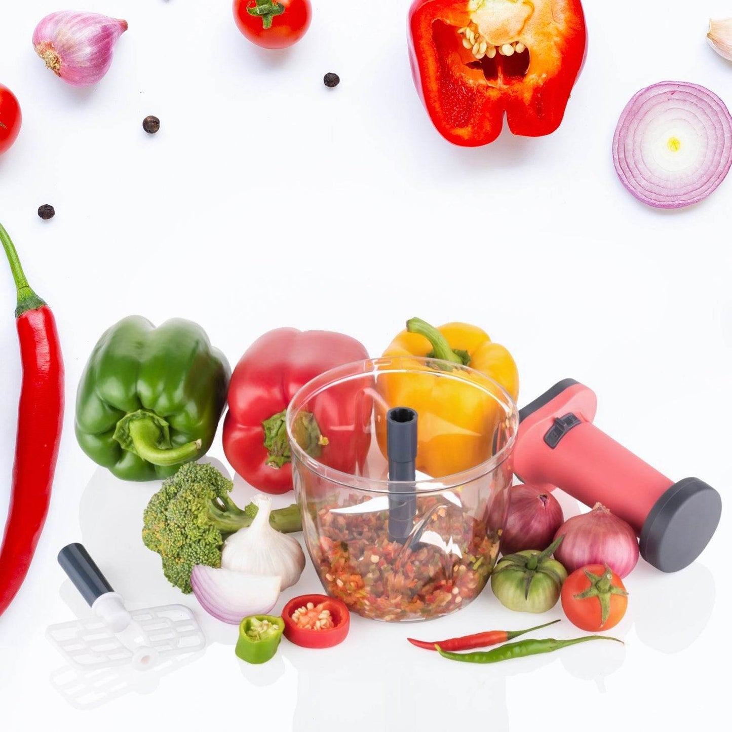 1100 ml 2 in 1 Push up Chopper with affixed with 6 Sharp Blade | Vegetable and Fruit Cutter with Easy Push and chop Button - infinityexculsivestore.com