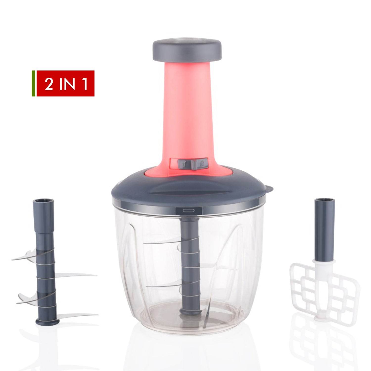 1100 ml 2 in 1 Push up Chopper with affixed with 6 Sharp Blade | Vegetable and Fruit Cutter with Easy Push and chop Button - infinityexculsivestore.com