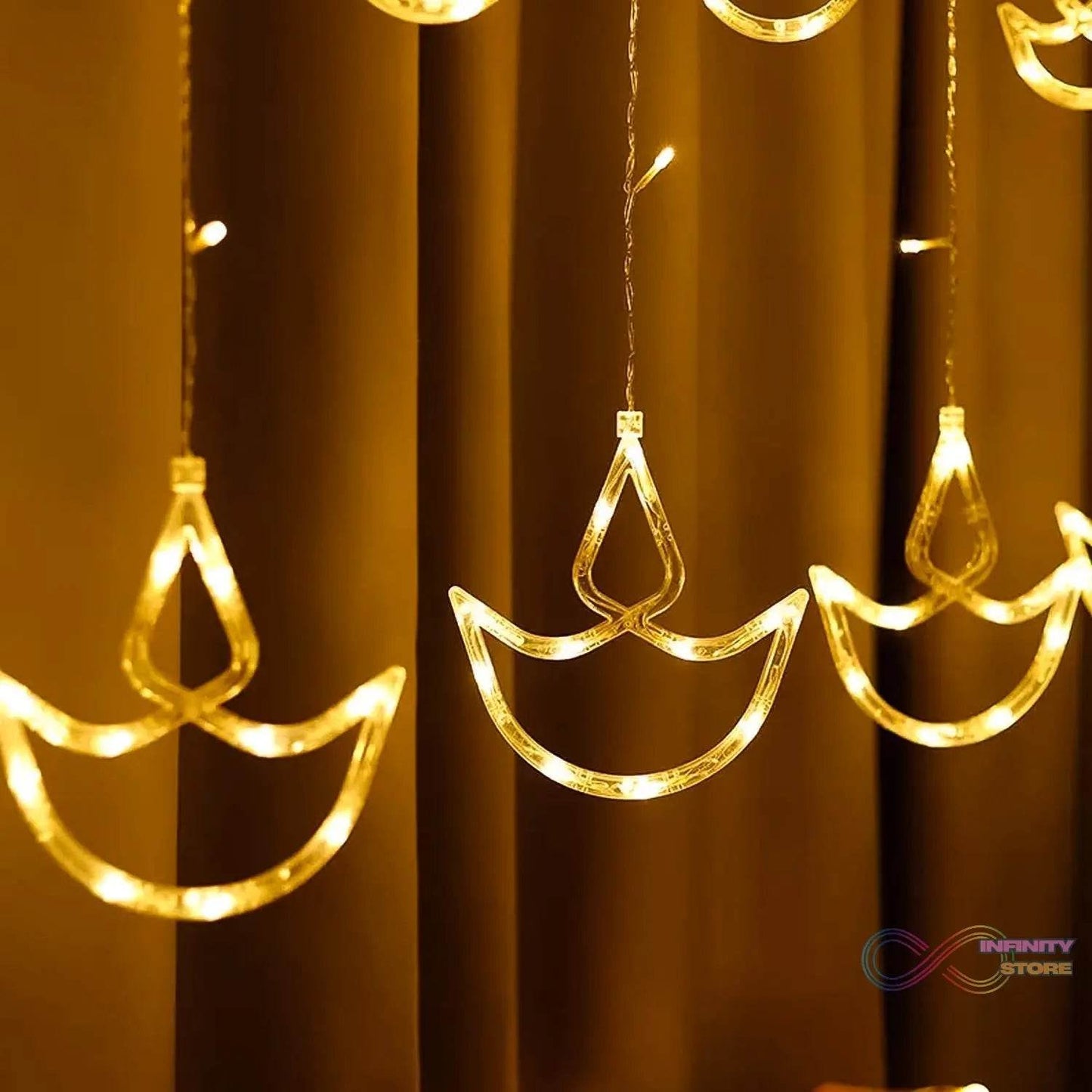 12 Diya Curtain String Lights, Window Curtain Lights with 8 Flashing Modes Decoration Light (White Color) - infinityexculsivestore.com
