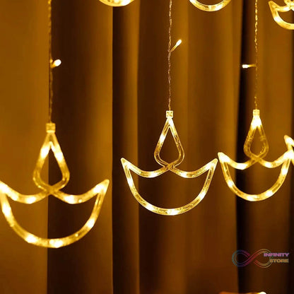12 Diya Curtain String Lights, Window Curtain Lights with 8 Flashing Modes Decoration Light (White Color) - infinityexculsivestore.com