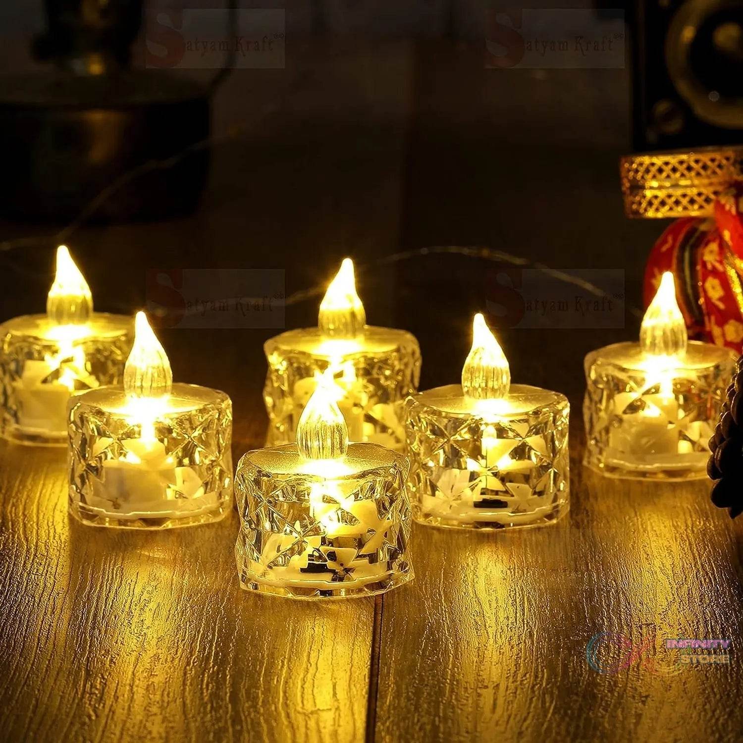 12 Pcs Flameless and Smokeless Decorative Acrylic Candles Transparent Led Tea Light Candle for Gifting, House, Diwali, Christmas, Festival, Events Decor Candles - infinityexculsivestore.com