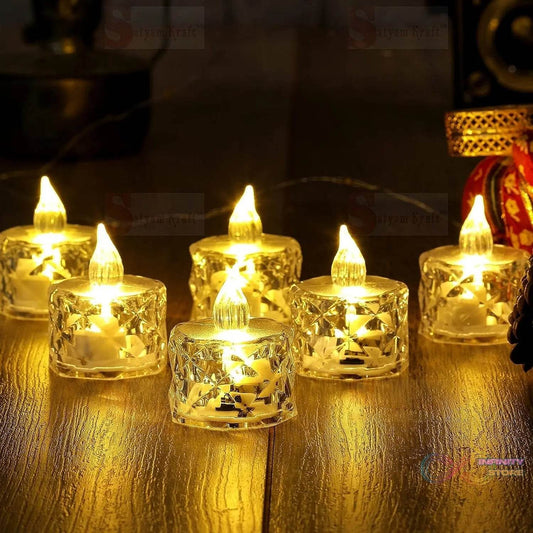 12 Pcs Flameless and Smokeless Decorative Acrylic Candles Transparent Led Tea Light Candle for Gifting, House, Diwali, Christmas, Festival, Events Decor Candles - infinityexculsivestore.com