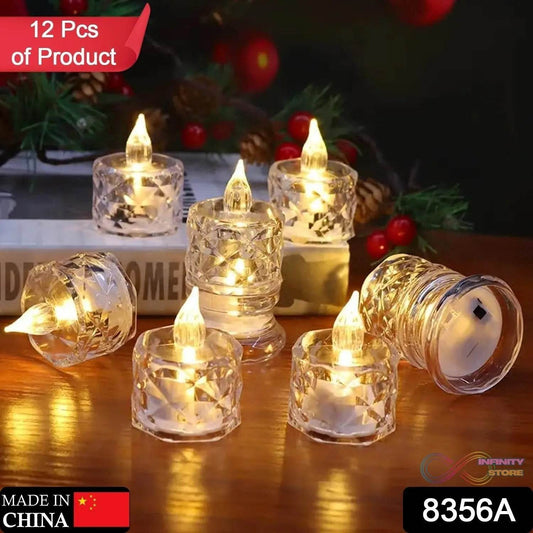 12 Pcs Flameless and Smokeless Decorative Acrylic Candles Transparent Led Tea Light Candle for Gifting, House, Diwali, Christmas, Festival, Events Decor Candles - infinityexculsivestore.com