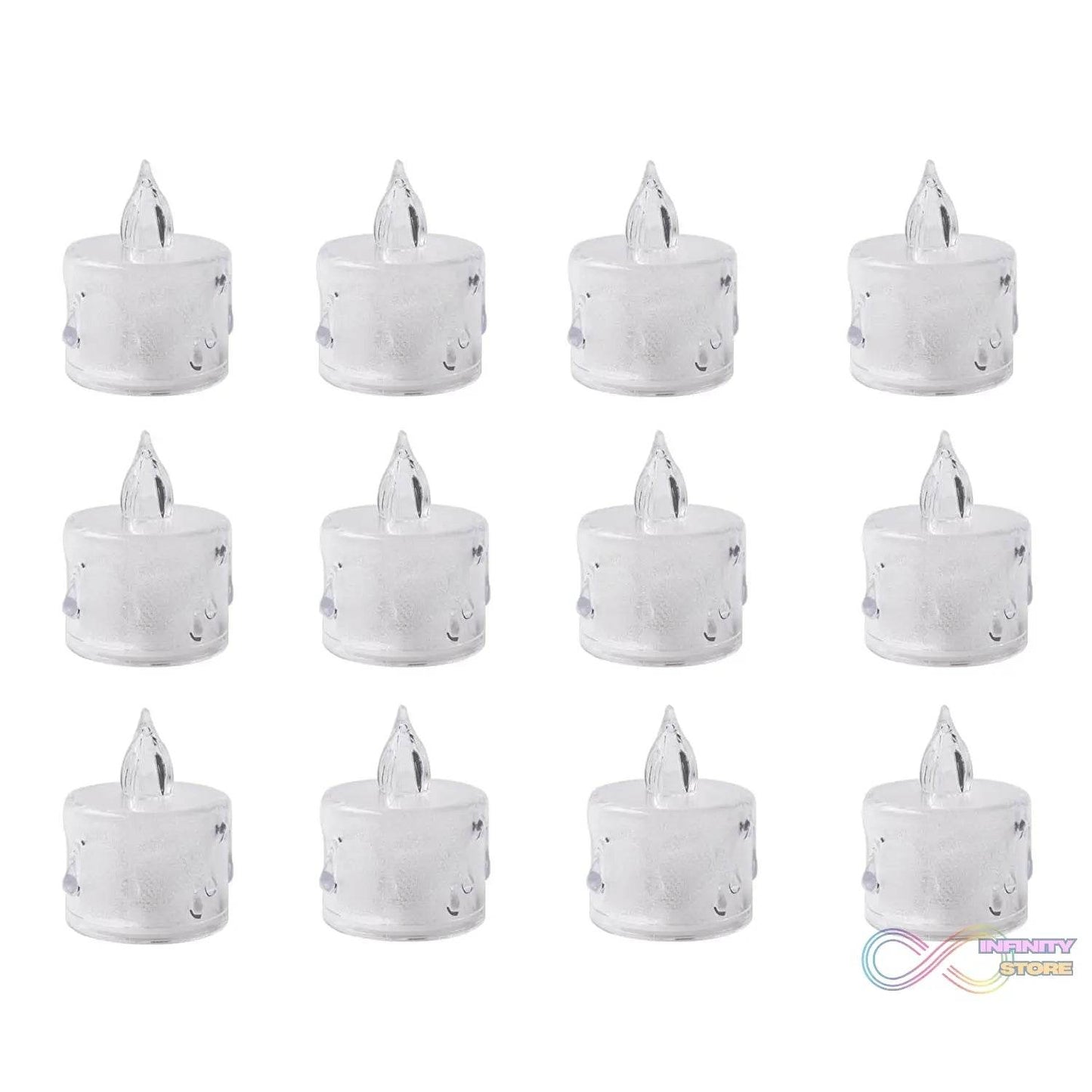 12 Pcs Flameless and Smokeless Decorative Acrylic Candles Transparent Led Tea Light Candle for Gifting, House, Diwali, Christmas, Festival, Events Decor Candles - infinityexculsivestore.com