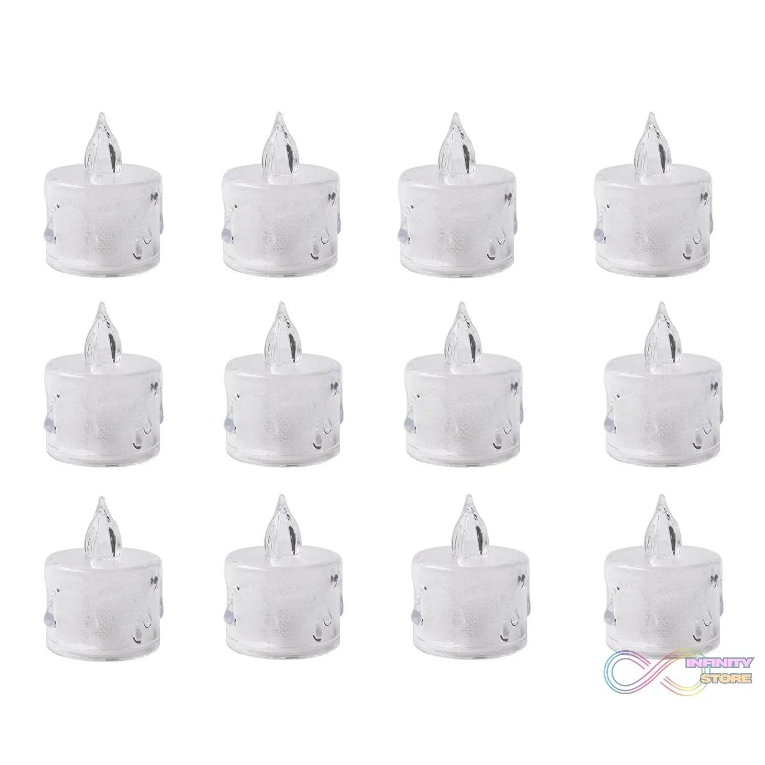 12 Pcs Flameless and Smokeless Decorative Acrylic Candles Transparent Led Tea Light Candle for Gifting, House, Diwali, Christmas, Festival, Events Decor Candles - infinityexculsivestore.com
