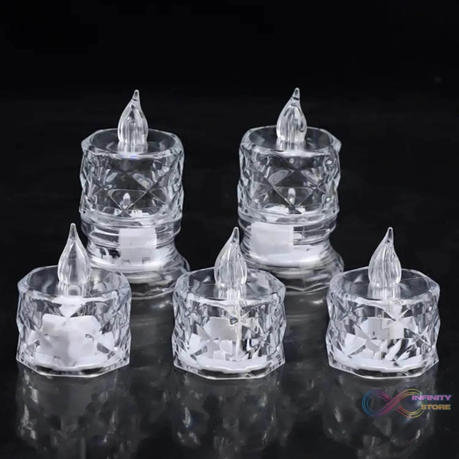 12 Pcs Flameless and Smokeless Decorative Acrylic Candles Transparent Led Tea Light Candle for Gifting, House, Diwali, Christmas, Festival, Events Decor Candles - infinityexculsivestore.com