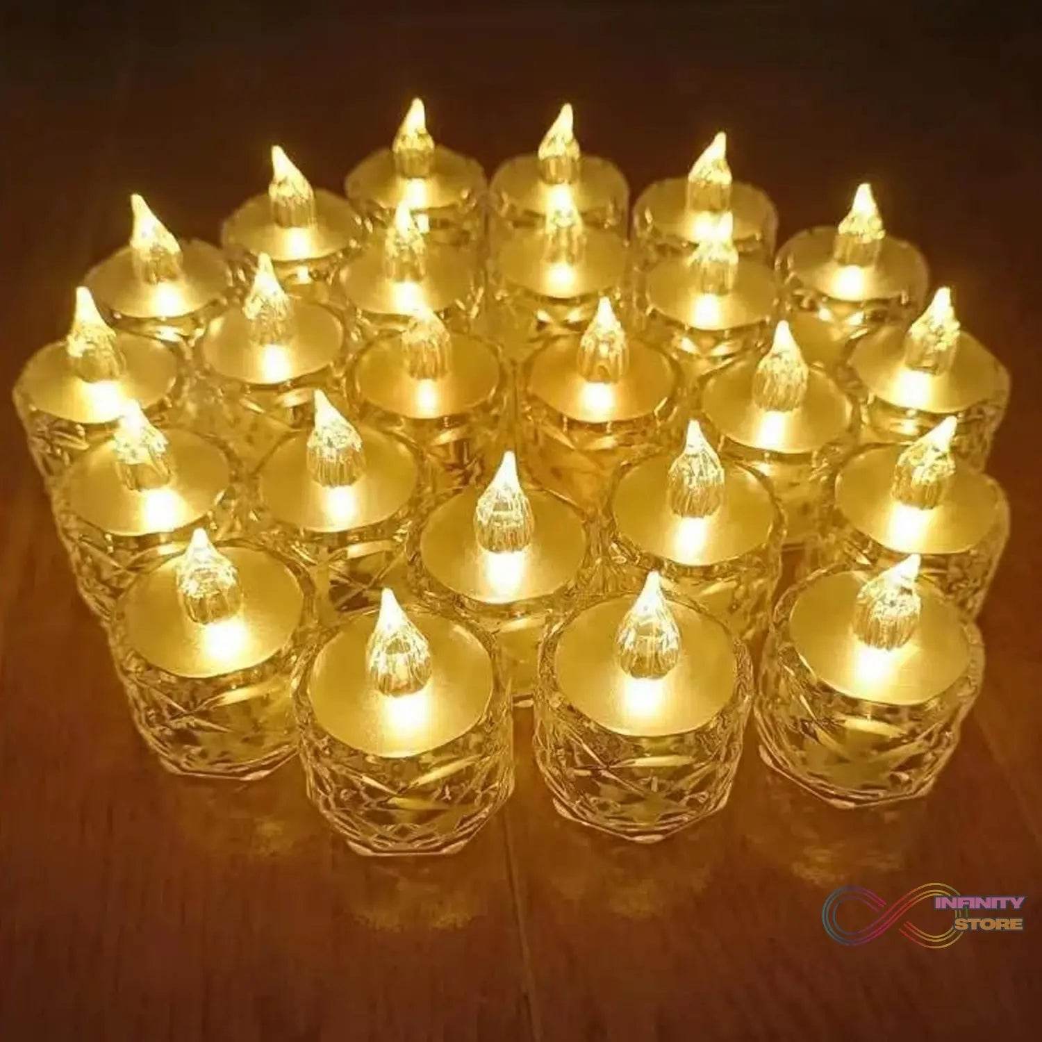 12 Pcs Flameless and Smokeless Decorative Acrylic Candles Transparent Led Tea Light Candle for Gifting, House, Diwali, Christmas, Festival, Events Decor Candles - infinityexculsivestore.com