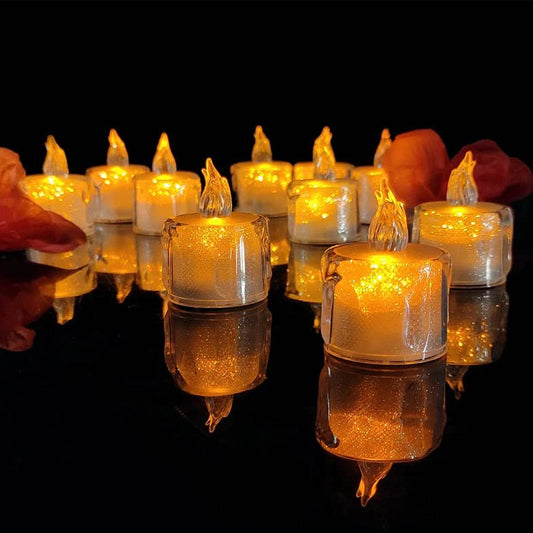 12 Pcs Flameless and Smokeless Decorative Acrylic Candles Transparent Led Tea Light Candle for Gifting, House, Diwali, Christmas, Festival, Events Decor Candles - infinityexculsivestore.com