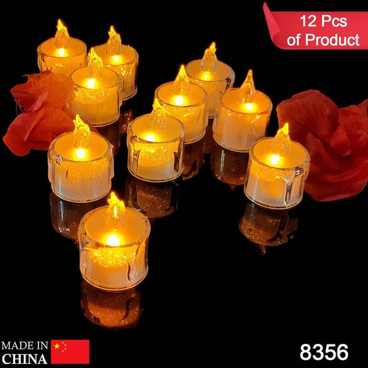 12 Pcs Flameless and Smokeless Decorative Acrylic Candles Transparent Led Tea Light Candle for Gifting, House, Diwali, Christmas, Festival, Events Decor Candles - infinityexculsivestore.com
