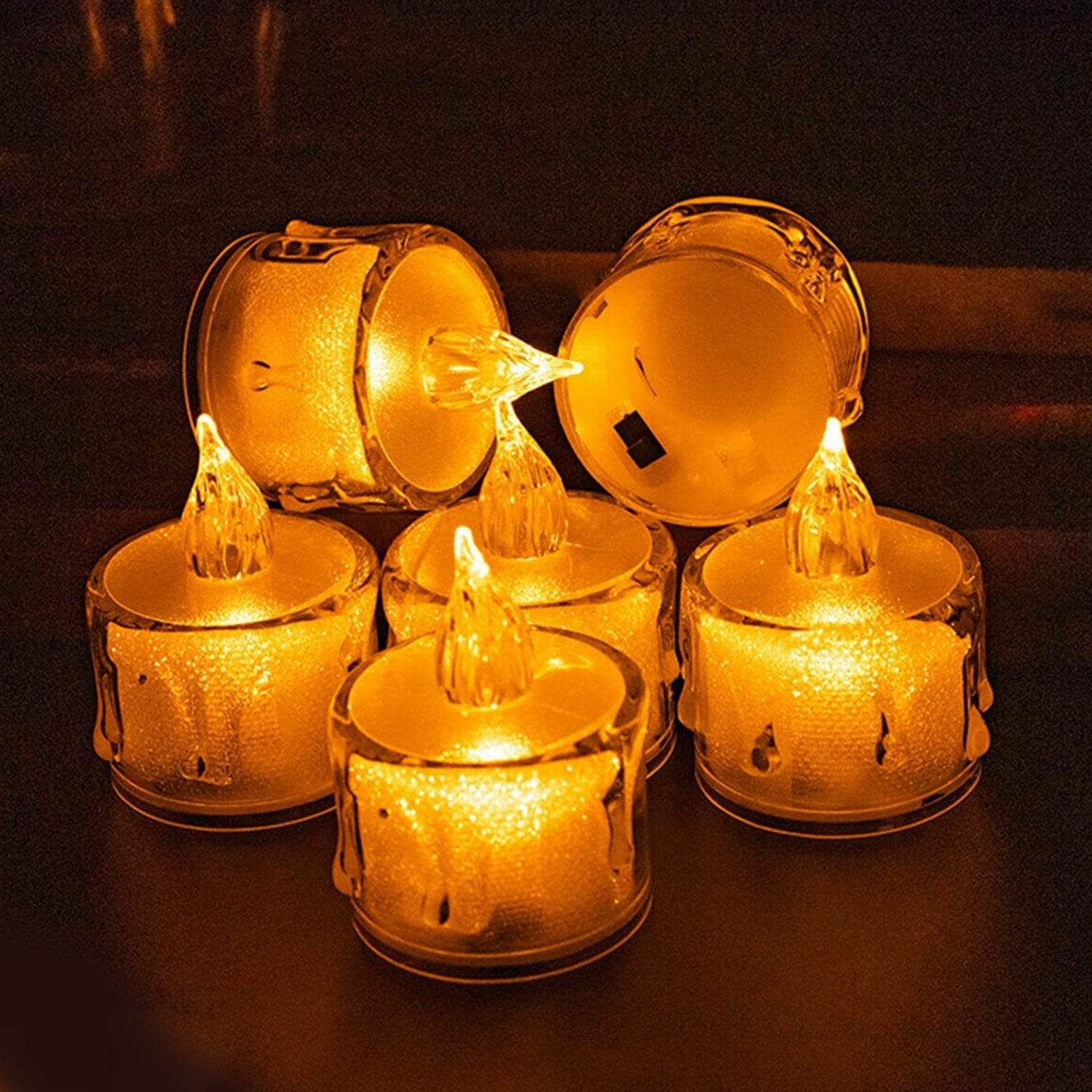 12 Pcs Flameless and Smokeless Decorative Acrylic Candles Transparent Led Tea Light Candle for Gifting, House, Diwali, Christmas, Festival, Events Decor Candles - infinityexculsivestore.com