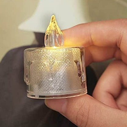 12 Pcs Flameless and Smokeless Decorative Acrylic Candles Transparent Led Tea Light Candle for Gifting, House, Diwali, Christmas, Festival, Events Decor Candles - infinityexculsivestore.com