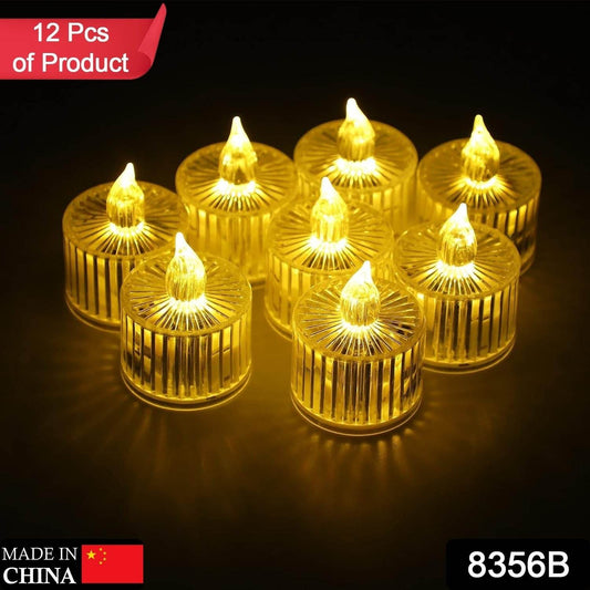12 Pcs Flameless and Smokeless Decorative Acrylic Candles Transparent Led Tea Light Candle for Gifting, House, Diwali, Christmas, Festival, Events Decor Candles - infinityexculsivestore.com