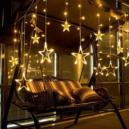 12 STARS CURTAIN STRING LIGHTS, WINDOW CURTAIN LIGHTS WITH 8 FLASHING MODES DECORATION FOR FESTIVALS - infinityexculsivestore.com