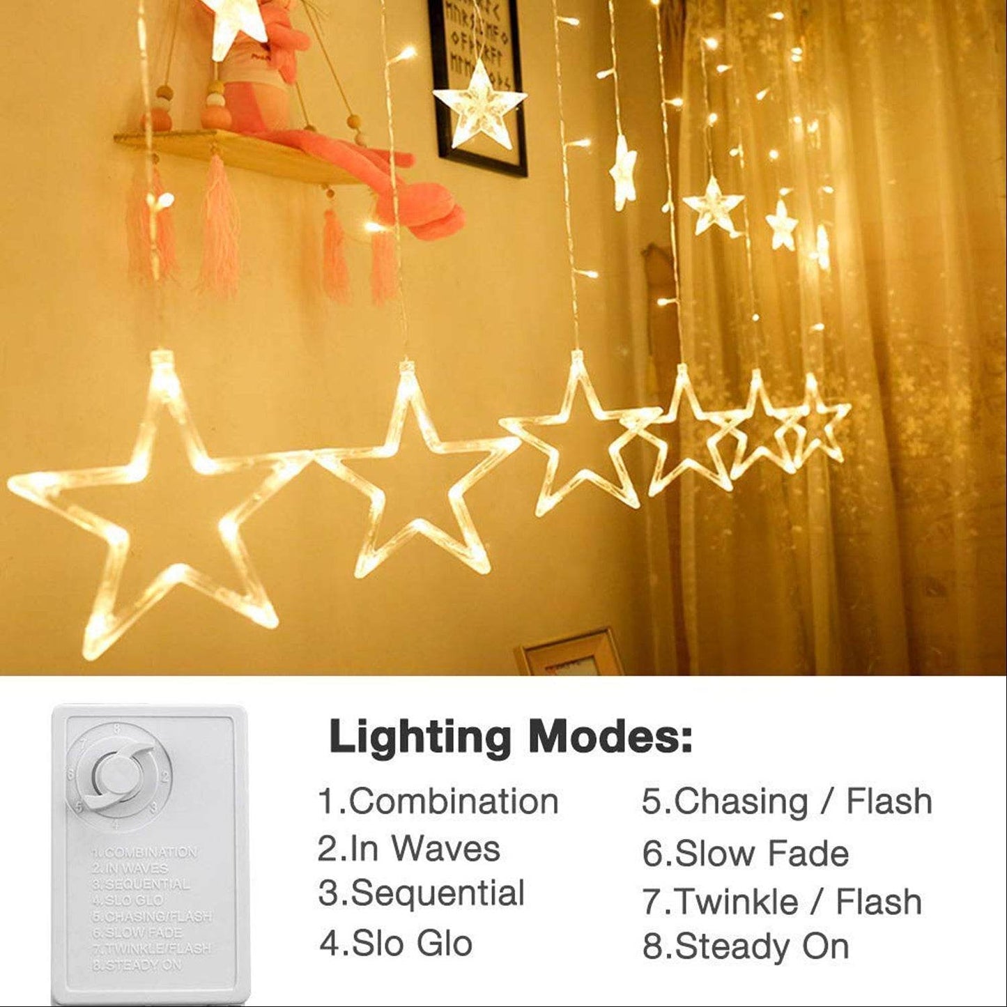 12 STARS CURTAIN STRING LIGHTS, WINDOW CURTAIN LIGHTS WITH 8 FLASHING MODES DECORATION FOR FESTIVALS - infinityexculsivestore.com