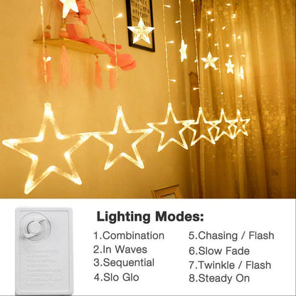 12 STARS CURTAIN STRING LIGHTS, WINDOW CURTAIN LIGHTS WITH 8 FLASHING MODES DECORATION FOR FESTIVALS - infinityexculsivestore.com