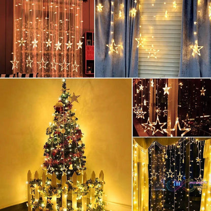 12 Stars Curtain String Lights, Window Curtain Lights with 8 Flashing Modes Decoration for Festivals-11 - infinityexculsivestore.com