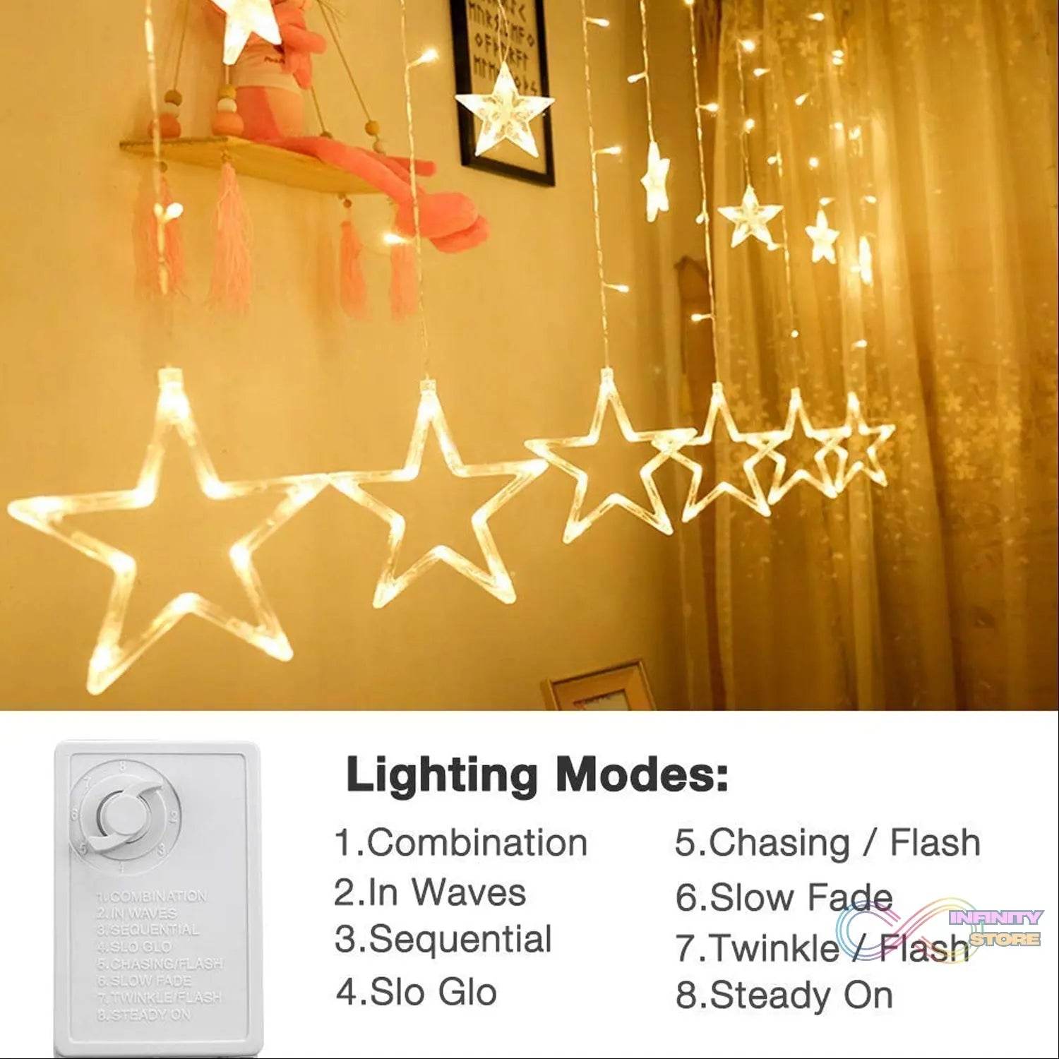12 Stars Curtain String Lights, Window Curtain Lights with 8 Flashing Modes Decoration for Festivals-11 - infinityexculsivestore.com