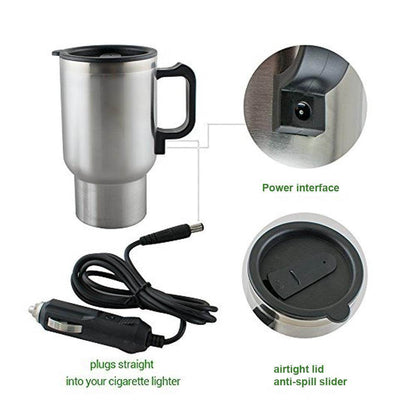 12V Car Charging Electric Kettle Mug (Silver) - infinityexculsivestore.com