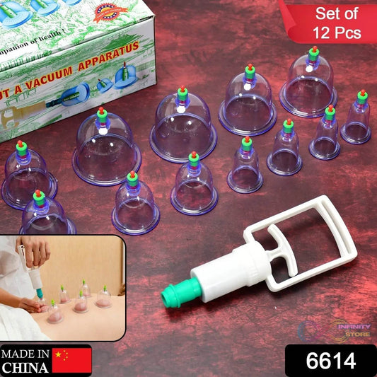 12pcs Cups Vacuum Cupping Kit Pull Out a Vacuum Apparatus Therapy Relax Massagers Curve Suction Pump - infinityexculsivestore.com