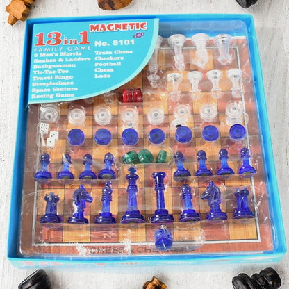 13 in 1 Family Board Game Chess, Snakes & Ladders, Ludo, Tic-Tac-Toe, Checkers, Travel Bingo, Football, Space Venture, Steeplechase Set for Kids - infinityexculsivestore.com