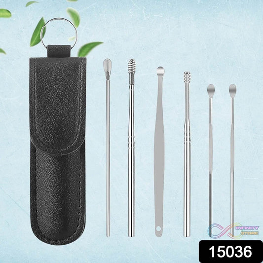 15036 6-in-1 Ear Wax Cleaner- Resuable Ear Cleaning Tools Leather Pouch - infinityexculsivestore.com