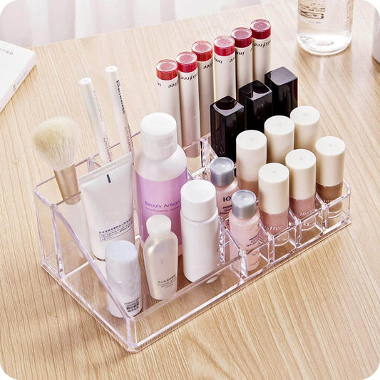 16 Compartment Cosmetic Makeup Jewellery Lipstick Storage Organiser Box, Cosmetic Storage Box Make-up Lipstick Organizer / Lipstick Holder Case Transparent - infinityexculsivestore.com