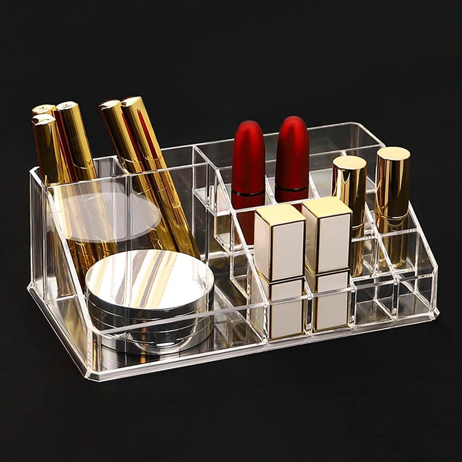 16 Compartment Cosmetic Makeup Jewellery Lipstick Storage Organiser Box, Cosmetic Storage Box Make-up Lipstick Organizer / Lipstick Holder Case Transparent - infinityexculsivestore.com